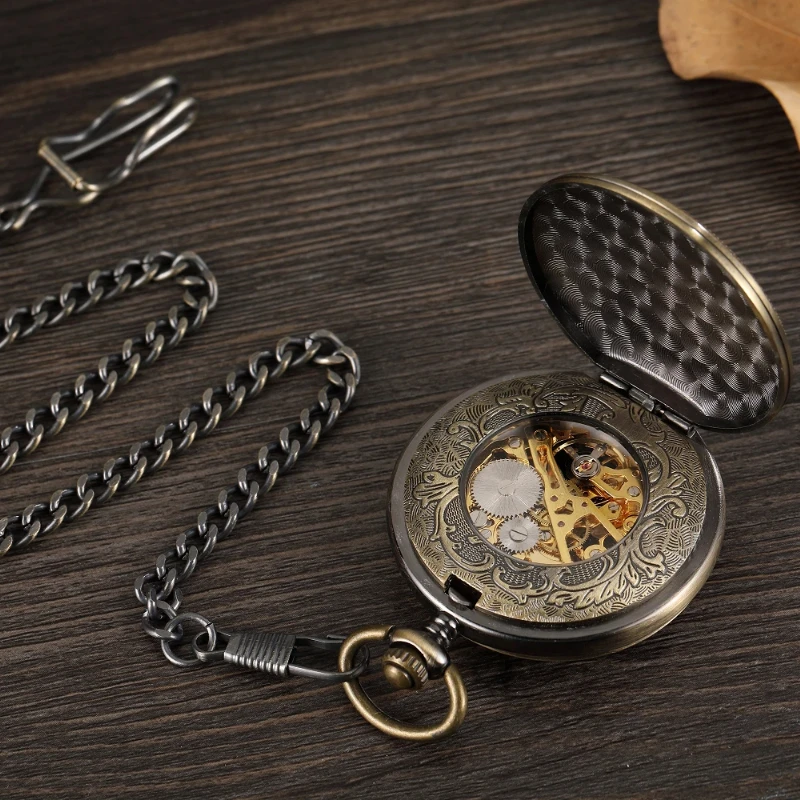 Bronze Steampunk Luxury Fashion Antique Skeleton Mechanical Pocket Watch Men Chain Necklace Business Casual Pocket & Fob Watches