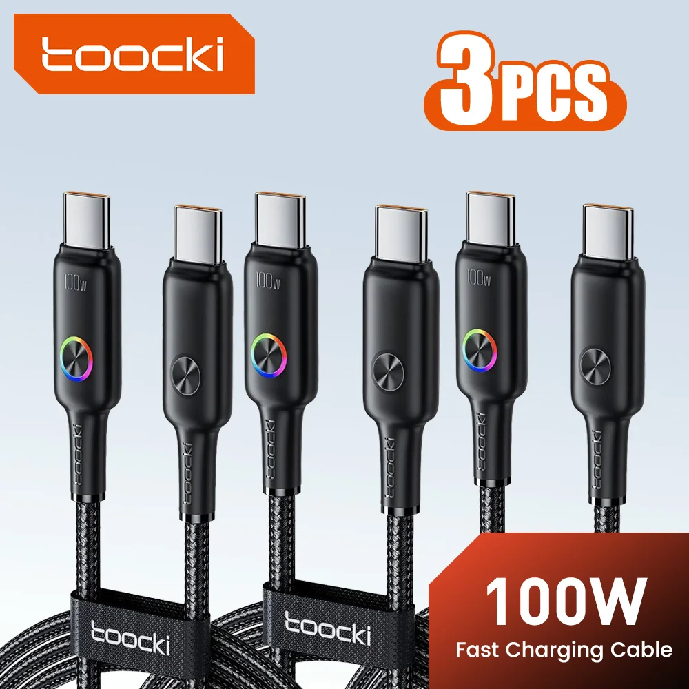 Toocki 3er-Set 100W USB-C Kabel Typ C PD3.0 mit LED-Anzeige für schnelles Laden – für iPhone 17/16, Xiaomi, Huawei, MacBook – 5A Typ-C Datenkabel