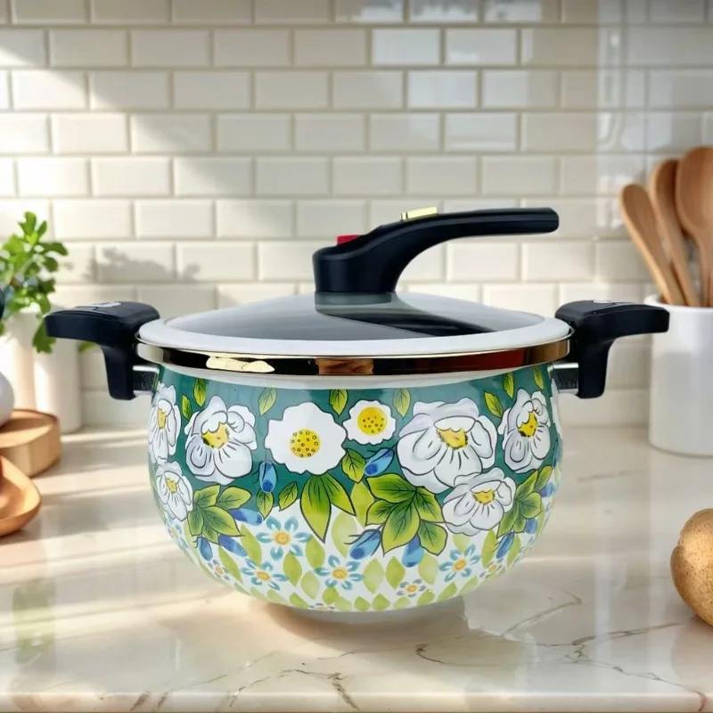 Enamel Cast Iron Dutch Oven, Thickened Slight Pressure Large Capacity Soup Pot with Handles for Induction Gas Stove