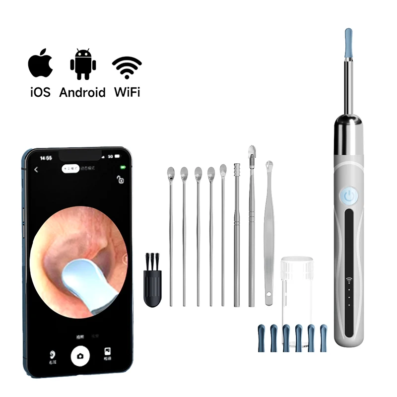 WiFi Endoscope 4.2mm 1080P Ear Picker Camera with Ear Spoon Base for iOS/Android Ear Cleaning Otoscope with Ear Wax Removal Tool