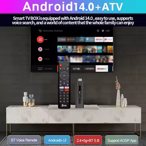 ATV Mini TV Stick Android 14 H313 2.4G&amp;5G Wifi Support 8K Media Player TV Receiver BT5.0 Digital Voice Remote 4K TV Box
