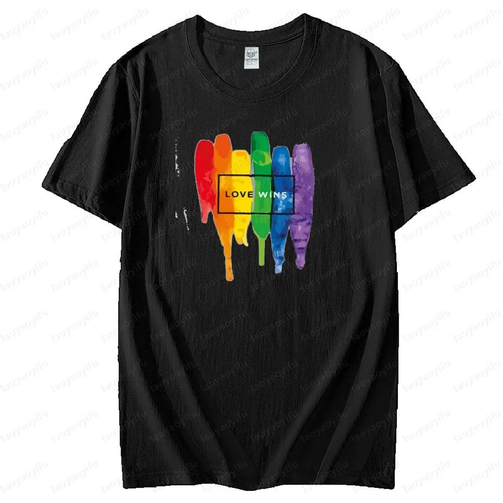 Love Wins Rainbow T Shirt Pride Month Tee Tops Men Women Universal Crewneck Cotton Short Sleeve Summer Unisex Daily Life Shirt