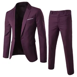 Men's Korean Version Four Seasons New Fashion Solid Color Single Button Suit Jacket+trousers Casual Slim-fit Suit Two-piece Set