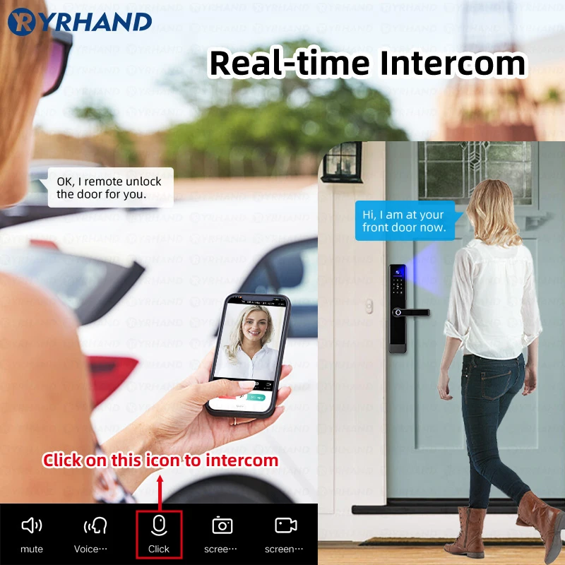 YRHAND-Serrure de porte intelligente étanche Tuya pour la maison, interphone vidéo WiFi, déverrouillage à distance, biométrie électronique numérique