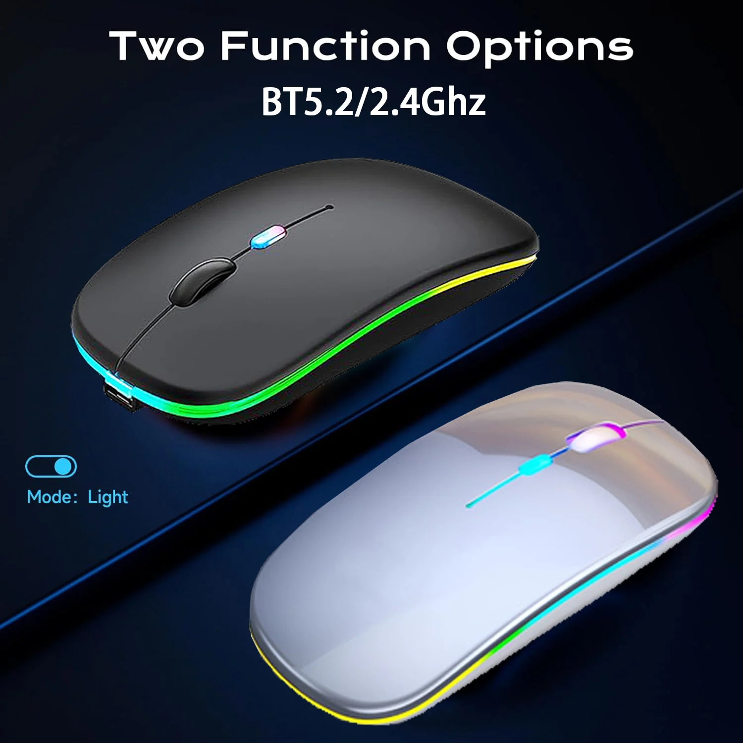 Rechargeable Wireless Mouse Bluetooth-compatible 2.4GHz Dual Modes Computer Mice with Nano Receiver for PC Laptop Macbook