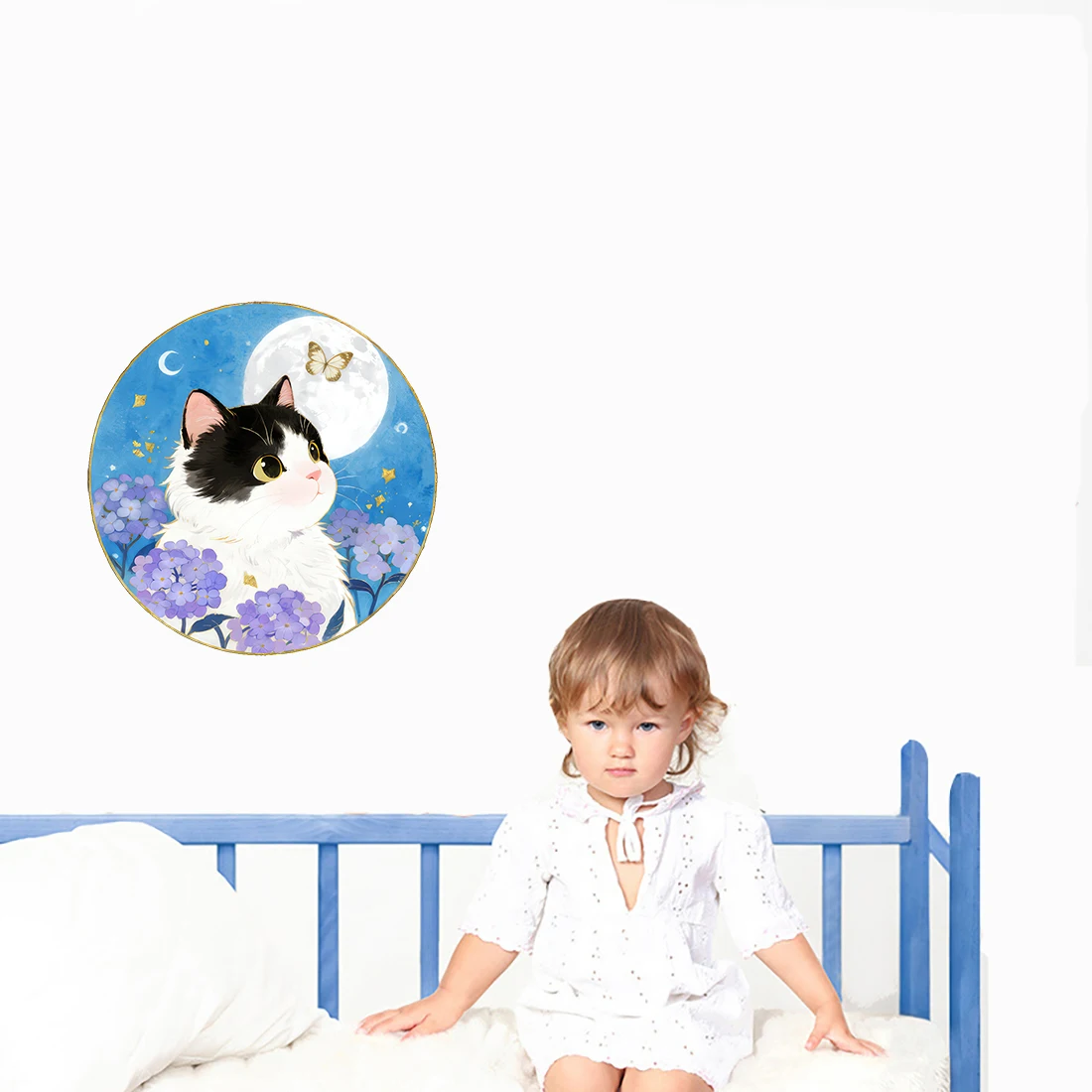 Three Ratels CD114 Beautiful purple hydrangea and cat cartoon stickers for home decoration self-adhesive