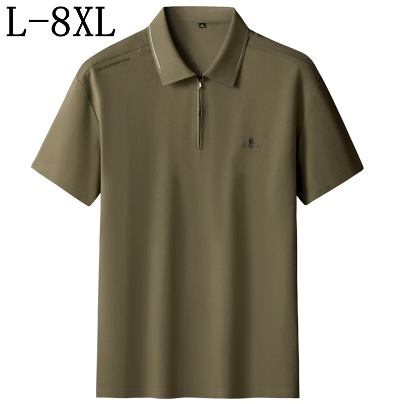 

Мужская рубашка-поло 8XL 7XL 6XL, новинка 2026 года, летняя, класса люкс, из дышащего хлопка, с воротником на молнии, модная, с принтом