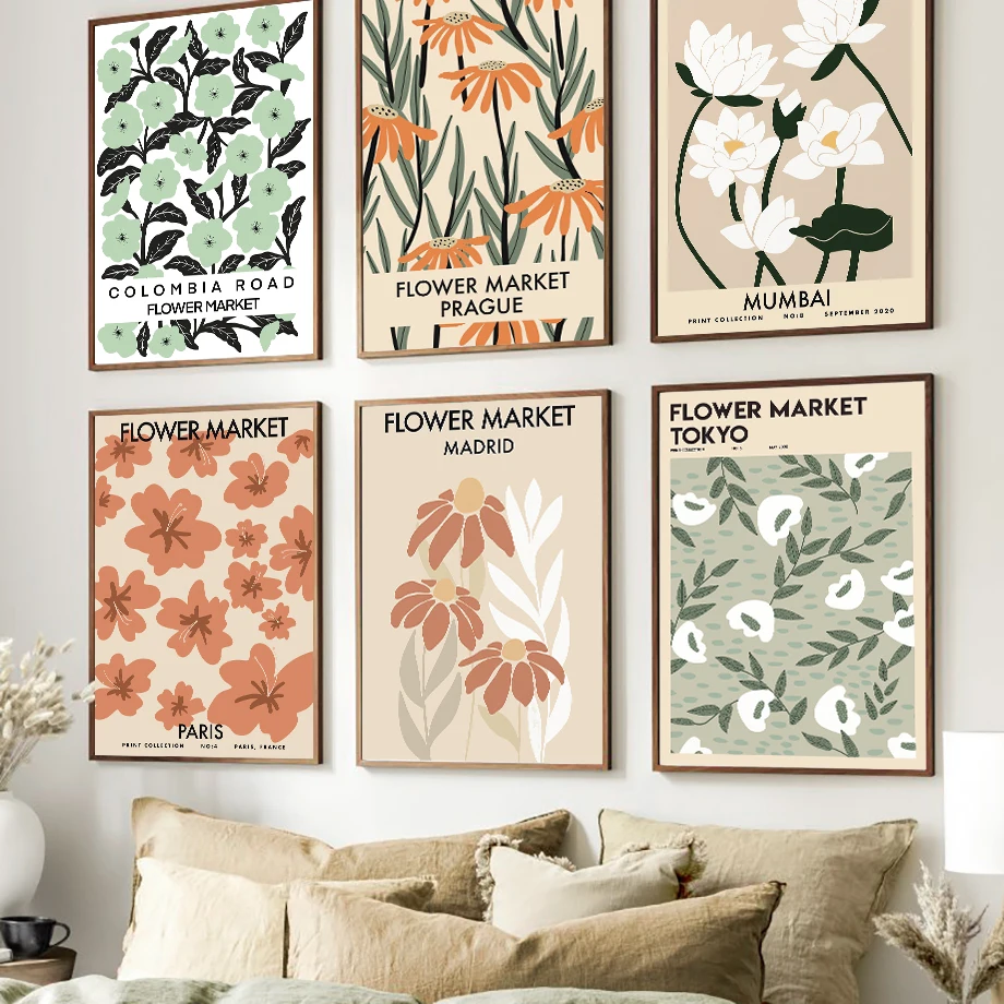 Flower Market Wall Art Mural Plant Print Daisy Botanical Boho Abstract Canvas Painting Poster Pictures Living Room Home Decor