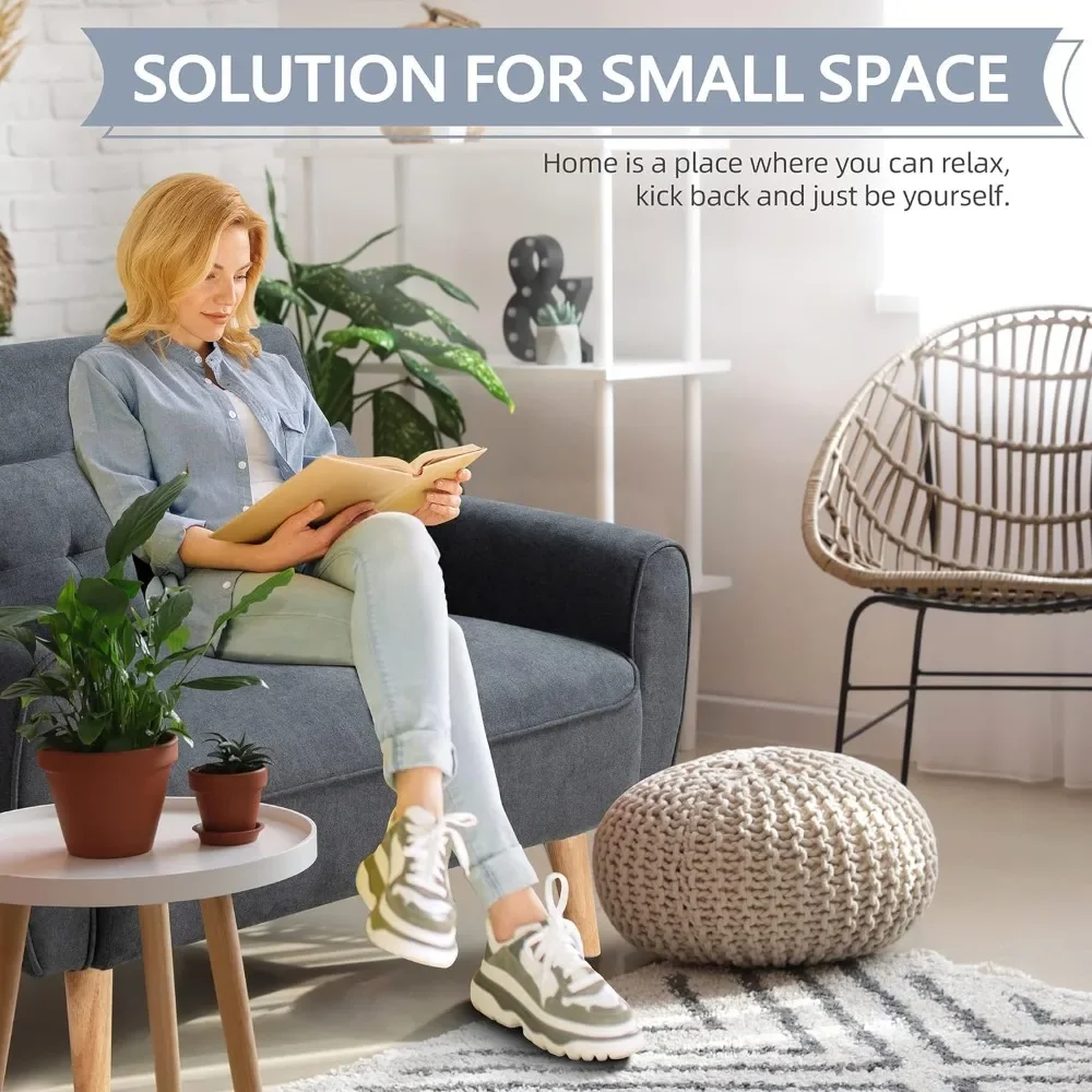 โซฟา 2 ที่นั่งผ้าลินินสไตล์โมเดิร์น 47 นิ้ว พร้อมหมอน 2 ใบ - สีเทาเข้ม |   ขนาดกะทัดรัด มีสไตล์ และสะดวกสบายสำหรับอพาร์ทเมนท์ สตูดิโอ และพื้นที่ขนาดเล็ก