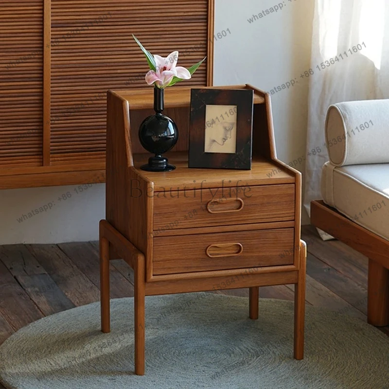 

yj9 Original design Nordic medieval style solid wood bedroom bedside table storage drawer edge few two chest cabinets