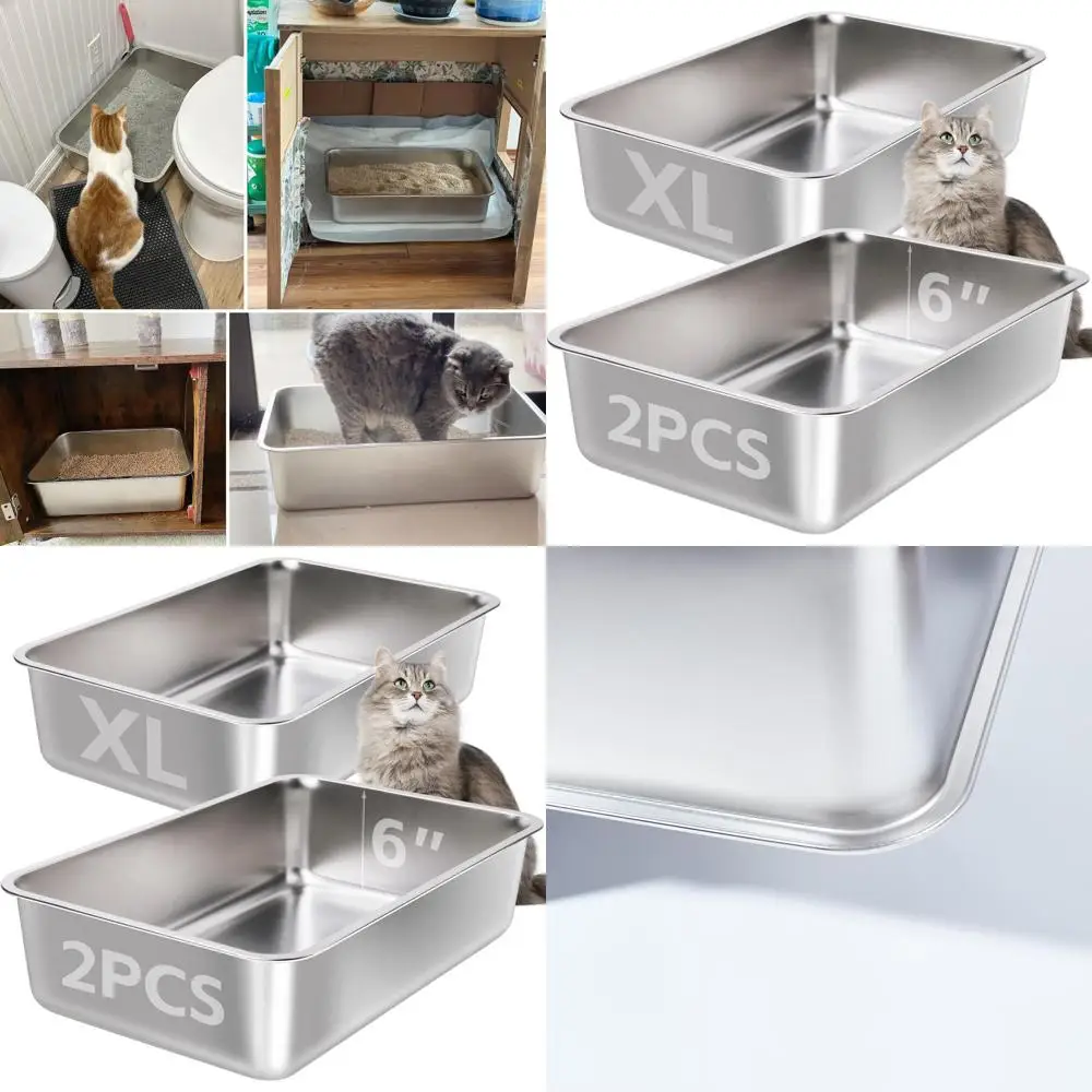 

Двойные лотки для кошек из нержавеющей стали X-Large - высокие, глубокие (6 дюймов), легко моются, без запаха