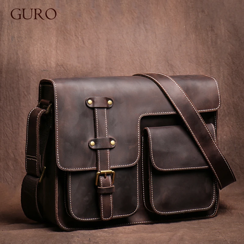 

GURO Luxury Brand Genuine Leather Shoulder Bag High Quality Unisex Crossbody Bag Retro Crazy Horse Cowhide Men's Messenger Bags