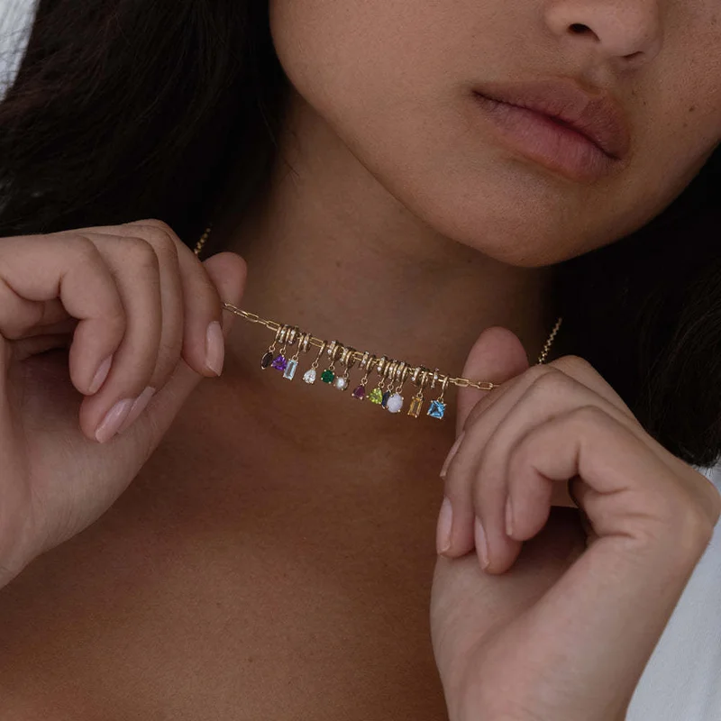 

Elegant Cubic Zirconia Birthstone Charm Pendant Necklace - 18k Gold Plated Heart Drop Design Simple Jewelry Gift For Women