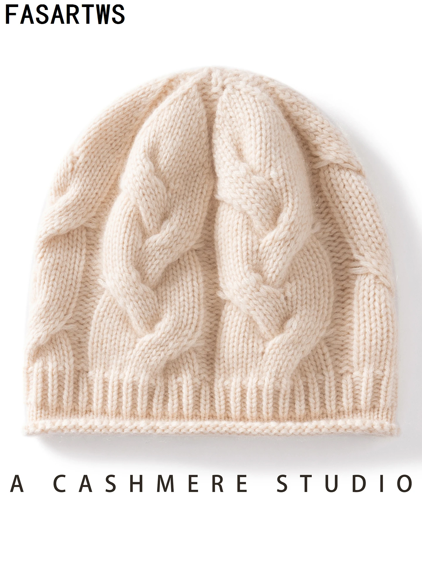 FASARTWS New High-Quality 100% Cashmere New Winter Hats Women's Thick Warm Beanie Jacquard Hat Winter Fashion Casual Soft Hats