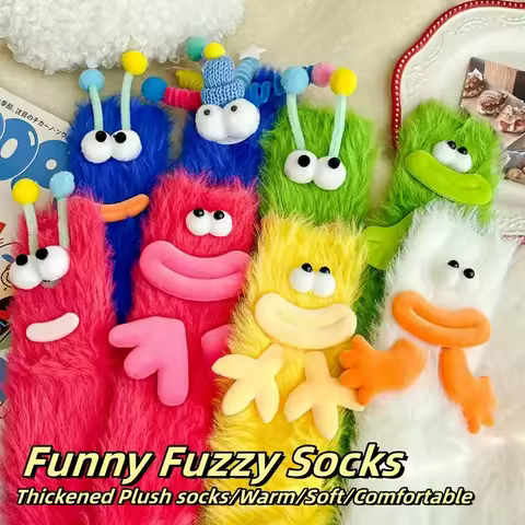 Funny Monster Socks Coral Fleece Non Slip Floor Socks for Couple Winter Home Sleep Christmas Gifts