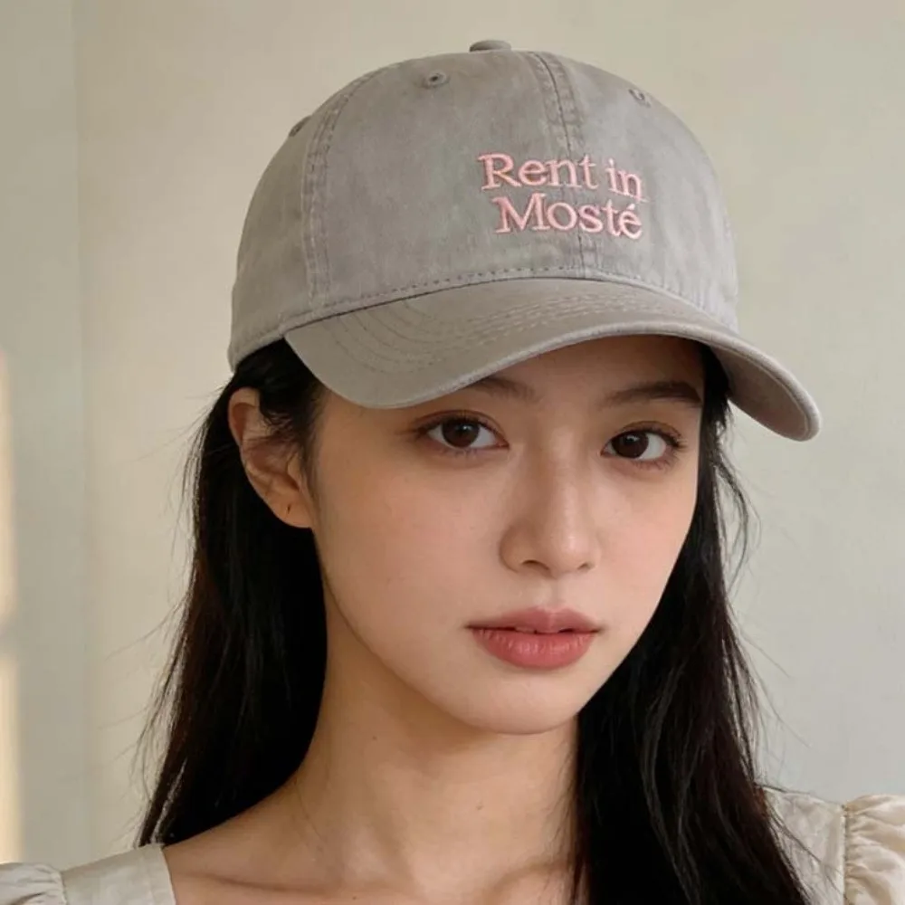 Soft Top Construction Embroidered Baseball Cap Adjustable Metal Buckle Big Head Friendly Retro Lettered Duckbill Cap