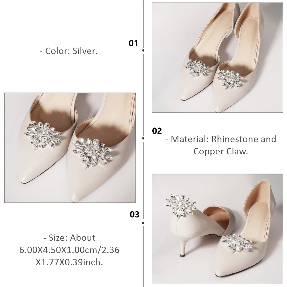 

Rhinestone Buckle Removable Shoe Clip Women Heel Pumps Decoration Detachable Fake Flower Elegant Wedding Party Occasions Stylish