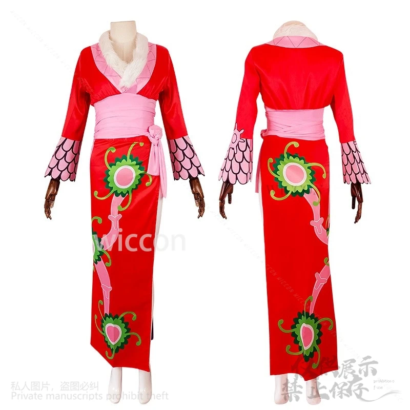 Anime Boa · Hancock Cosplay Costume pour femme, robe rouge, Everak, Kimono Lolita sexy, longues perruques, boucle d'oreille, fête d'Halloween