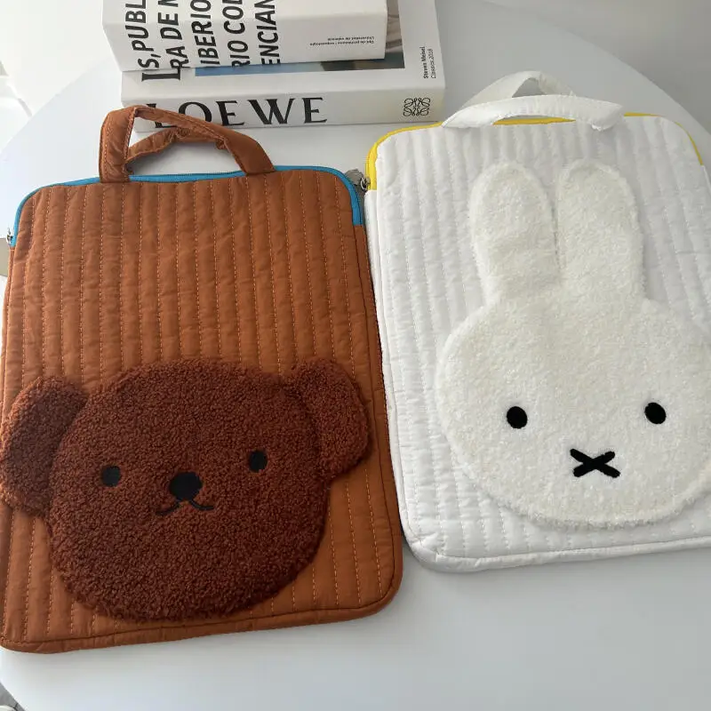 Miffy Plush Tablet Bag Ins Korean Handheld Storage Bag Computer Bag Kawaii Anime Printed Tablet Protective Cover