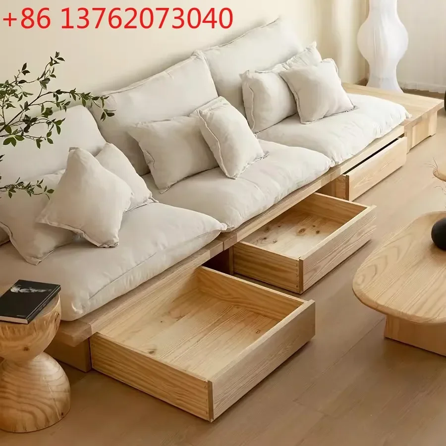 Japanese-style log ash wood solid wood sofa Nordic living room removable and washable simple sofa