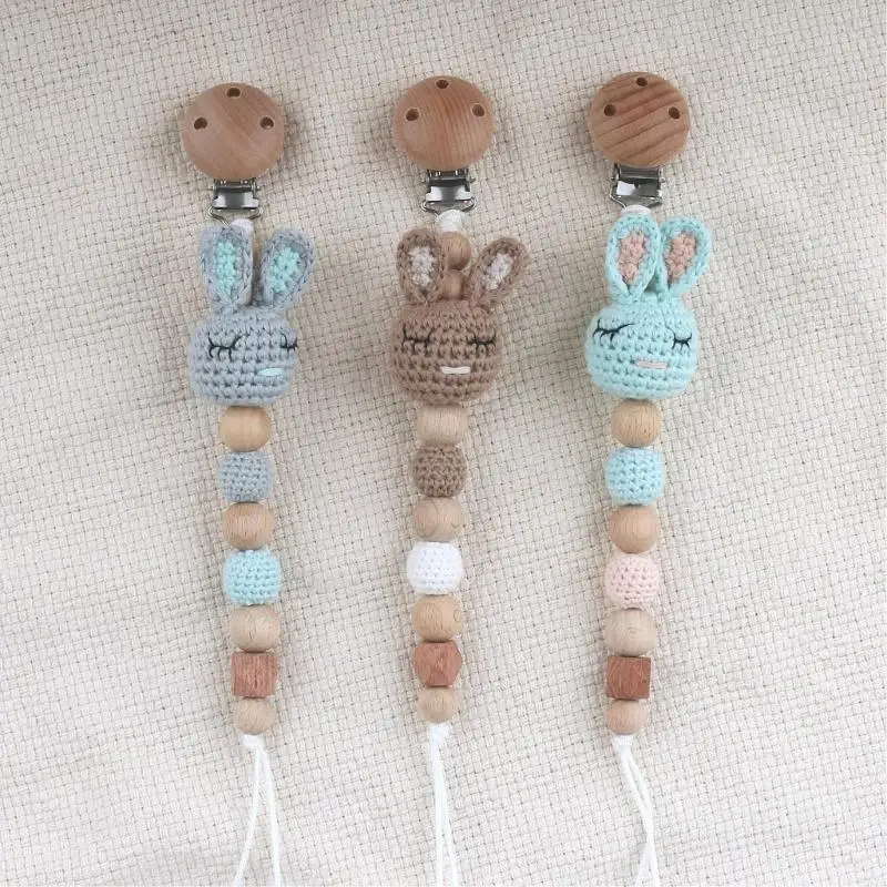 

A5YC Anti-lost Teether Clip Crochet Bead Pacifier Clip Dummy Toy Newborn Shower Gift
