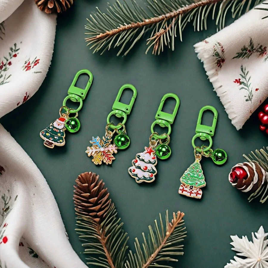 Noter Neuer Modischer Weihnachts-Schlüsselanhänger Unisex Schneeflocke Weihnachtsmann Grüner Schlüsselring Taschenanhänger Dekoration