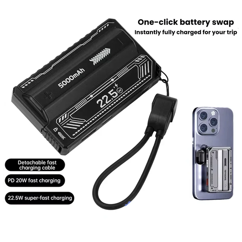 Neue Tragbare Schnellladende Abnehmbare Lithium-Batterie 22,5W Super Power Bank 5000 mit Kabel Mobile Powerbank