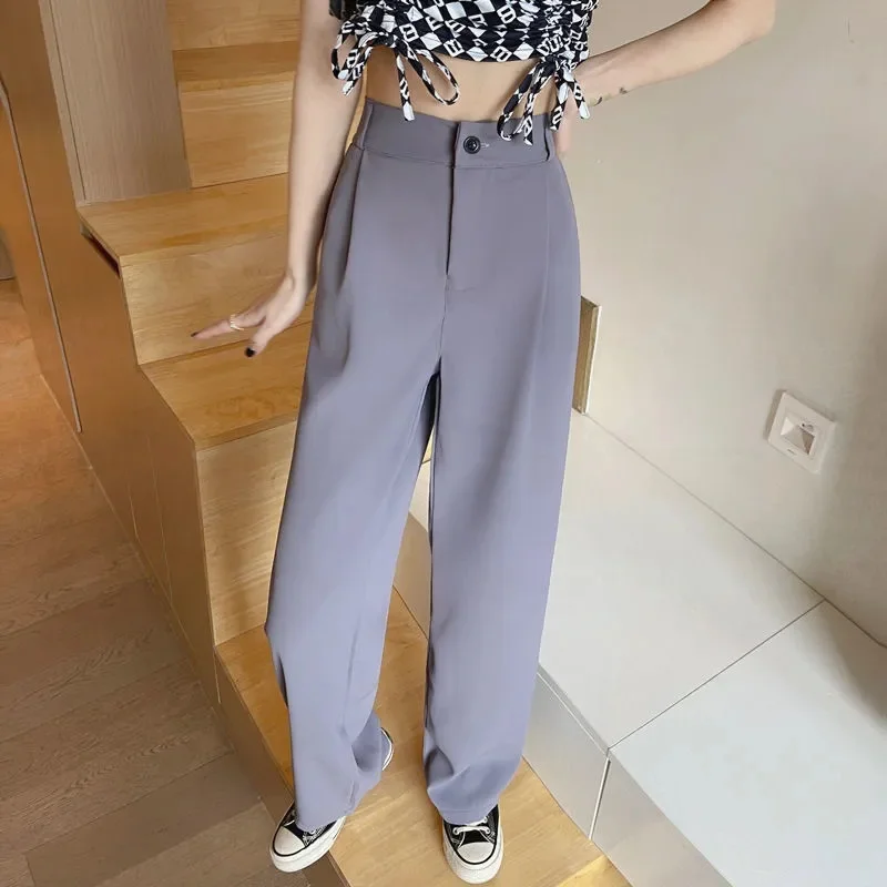 

Women Summer Casual Comfortable Pants Lady Baggy Wide Leg Straight Leg Trousers Female Fashion Concise High Waisted Slacks