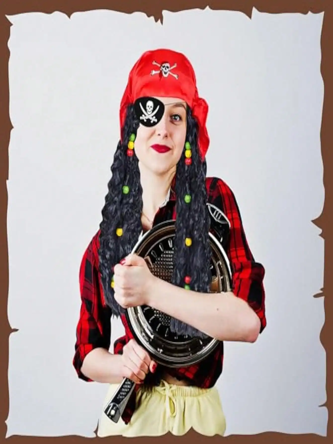 Adult Pirate Wig with Dreadlocks Patch Scarf Halloween Costume Pirate Captain Dress Up Set, Pirate Wig Halloween Masquerade