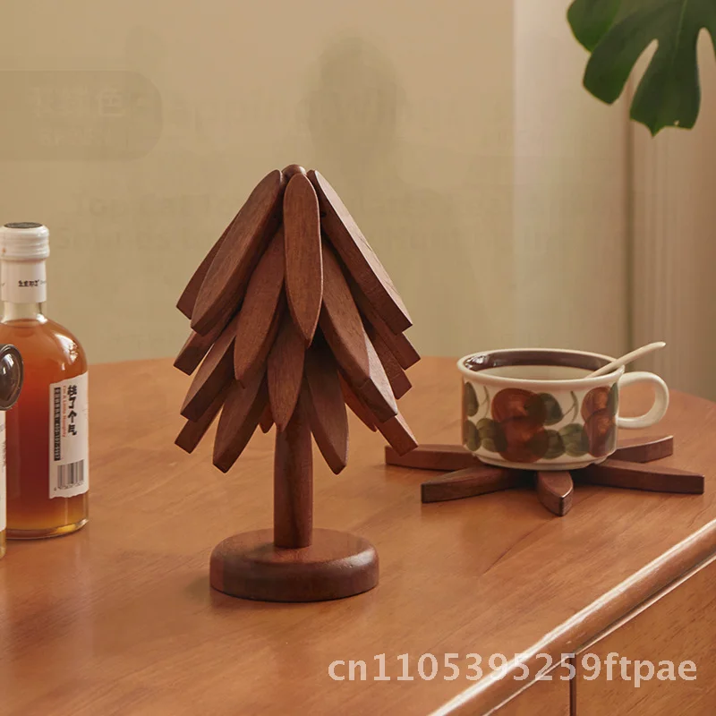 Acacia Wood Heat Insulation Mat Solid Color Creative Decoration Dining Table Anti-Hot Pad Chinese Style Dish Coaster Bowl Pot