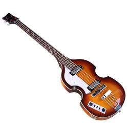 Left Hand 4 String Electric Bass Guitar Flame Maple Body 41 Inch Bass Guitar Sunburst Color