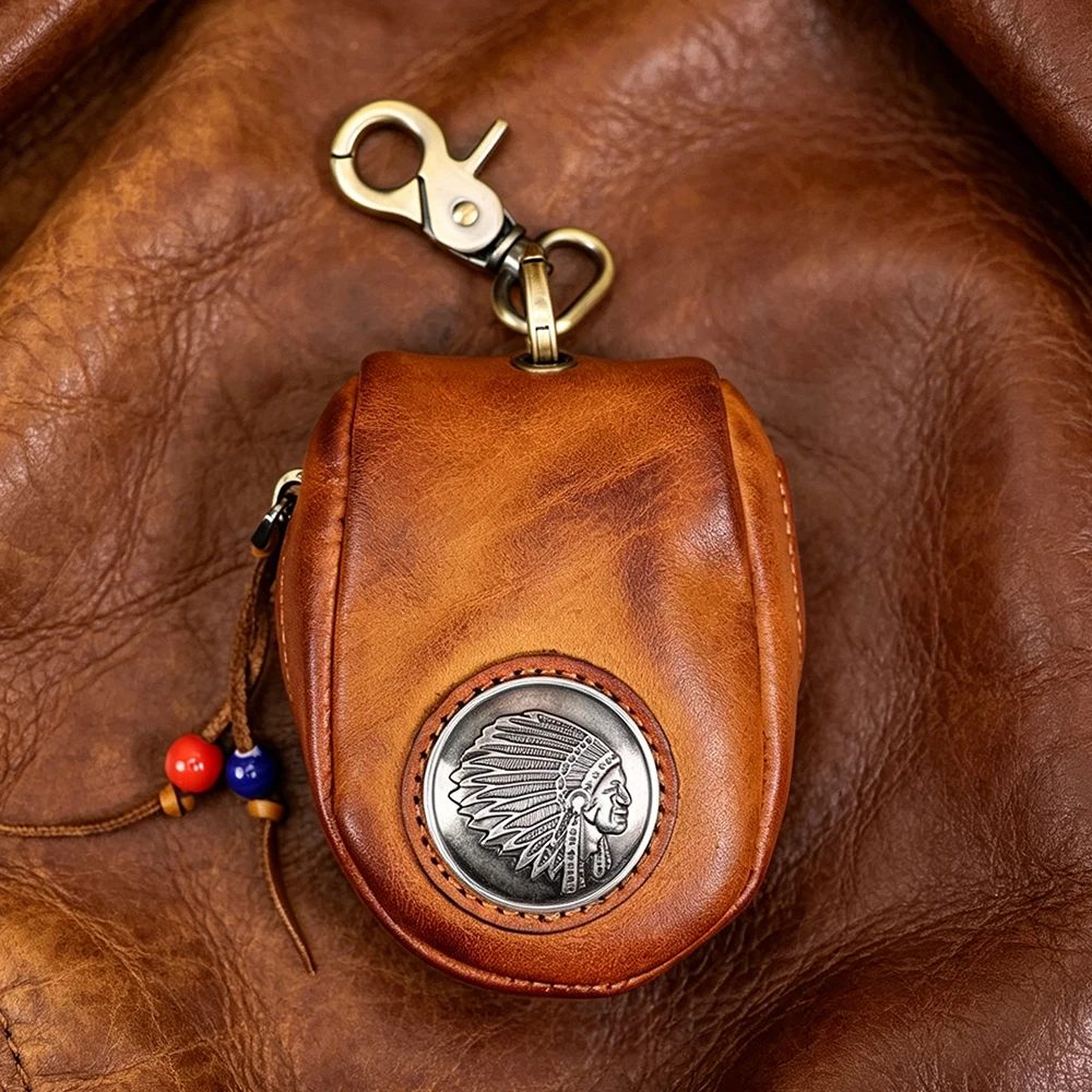 

High Quality Retro Men's Car Key Bag Wallet Genuine Leather Mini Storage Handbag Unisex Simple Design Key Purses