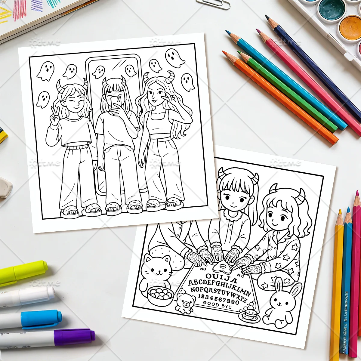 PASTEL GOTH SLEEPOVER SPOOKY Malbuch für Erwachsene mit niedlichen, gemütlichen täglichen Aktivitäten zur Entspannung (Cozy Spaces Coloring) – Detail 8