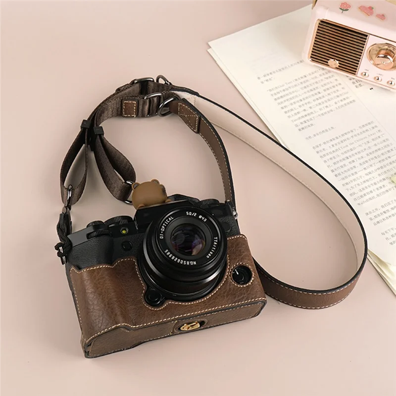 ABGN カメラ保護ケース カメラレザーケース 富士フイルム Xm5 保護ケース ベース+ショルダーストラップ ブラウン