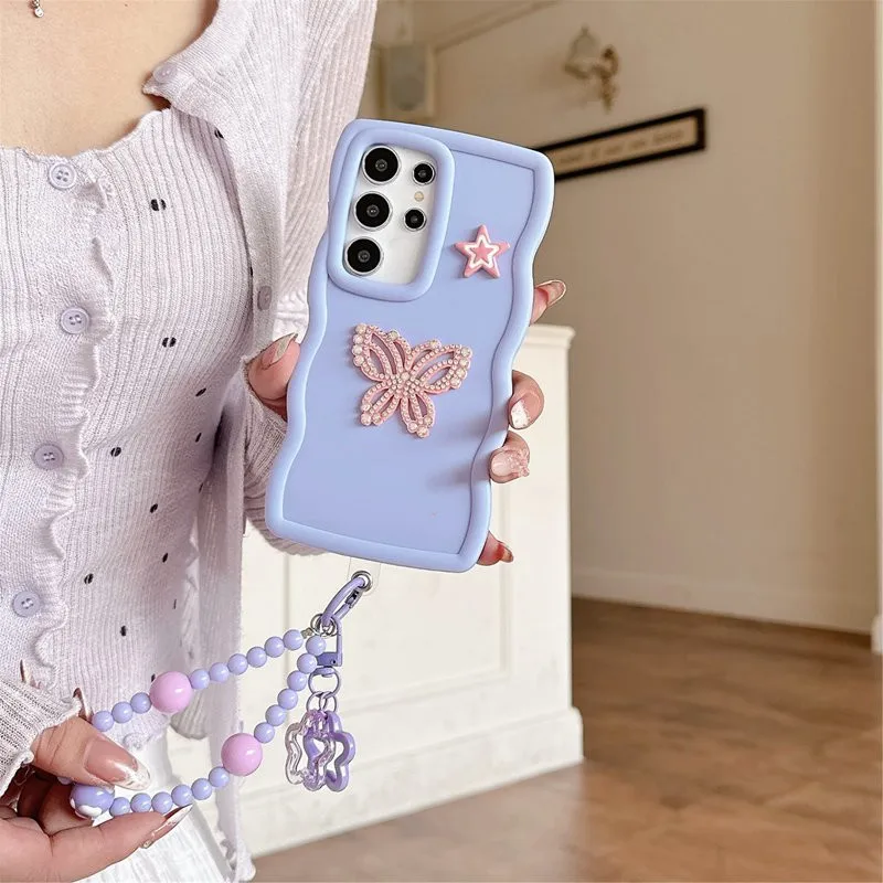 بلينغ فراشة حبل سلسلة قضية الهاتف آيفون 16 15 14 زائد 13 12 11 برو ماكس X XR XS ماكس 6S 6 7 8 زائد SE2 SE3 SE 2020 غطاء