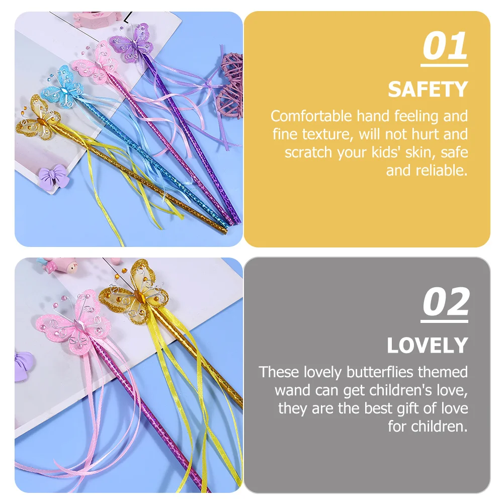 4Pcs Butterflies Fairy Stick Wand Premium Material for Kids Stage Performance Pretend Play Gift Butterflies Fairy Wands