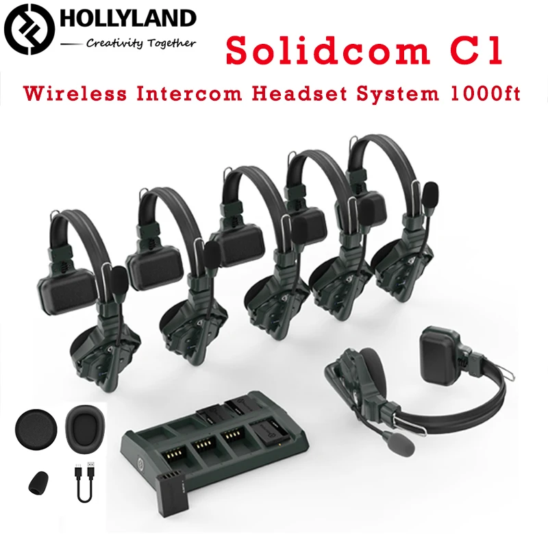 Hollyland Solidcom C1 Wireless Headset Intercom 1000ft Team Two-way Communication Headset System for Film Production Drone Shot