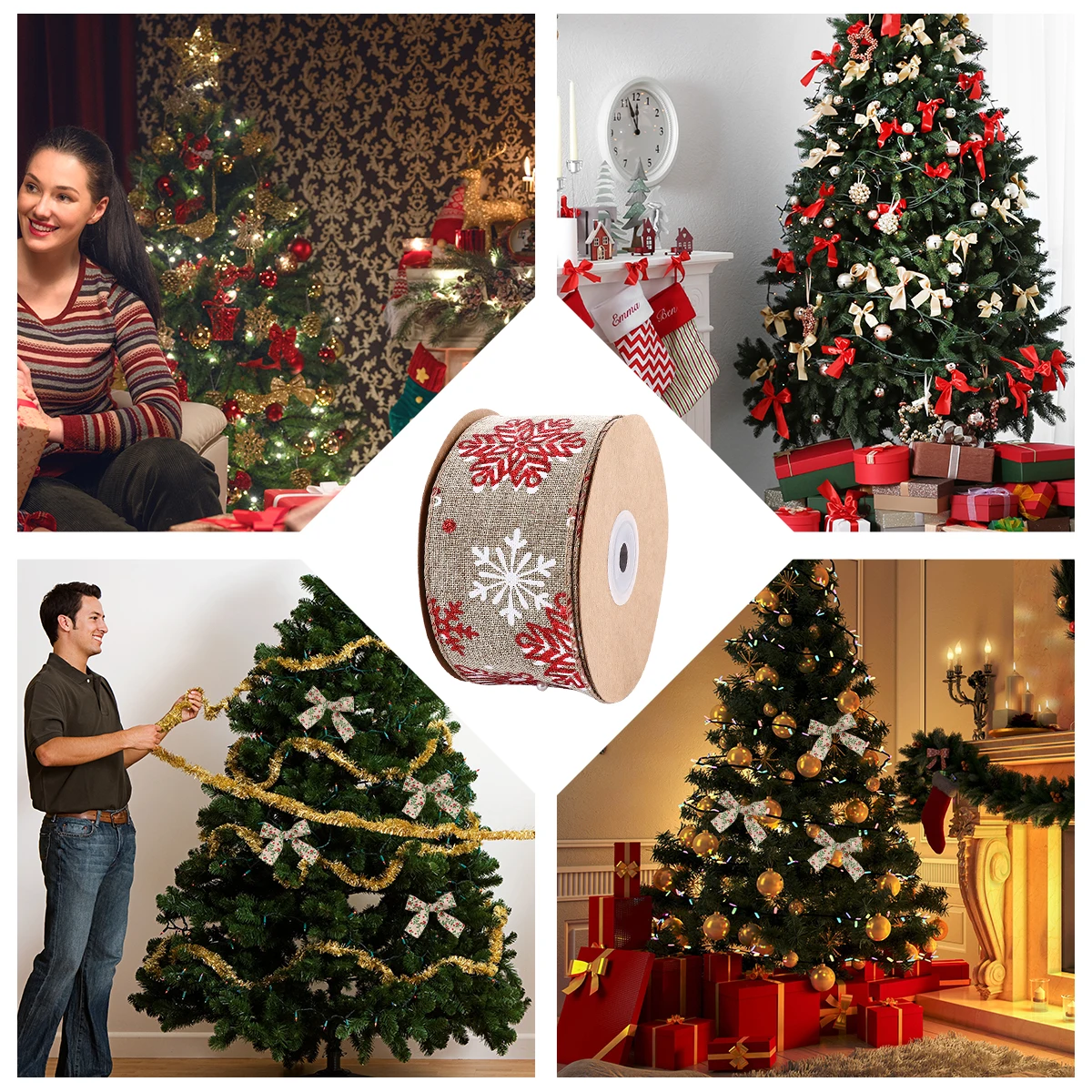 

Christmas Ribbon Xmas Gift DIY Bow Accessories Cake Pattern Holiday Craft Satin Ribbon Christmas Tree Decorations Festive