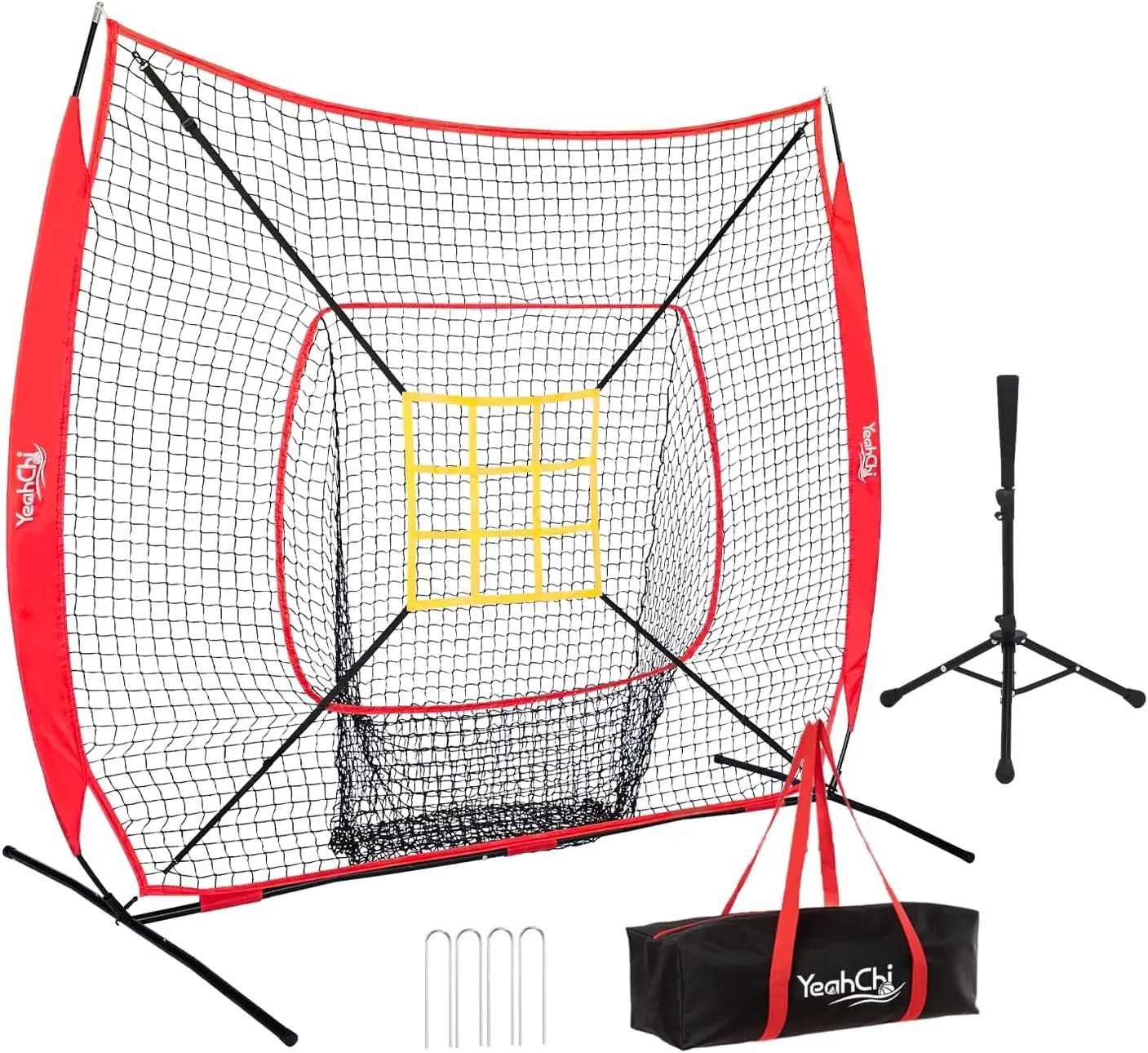 

Baseball and Softball Training Net 7x7 Ft with Batting Tee, Strike Zone Target, Portable Hitting Practice Set