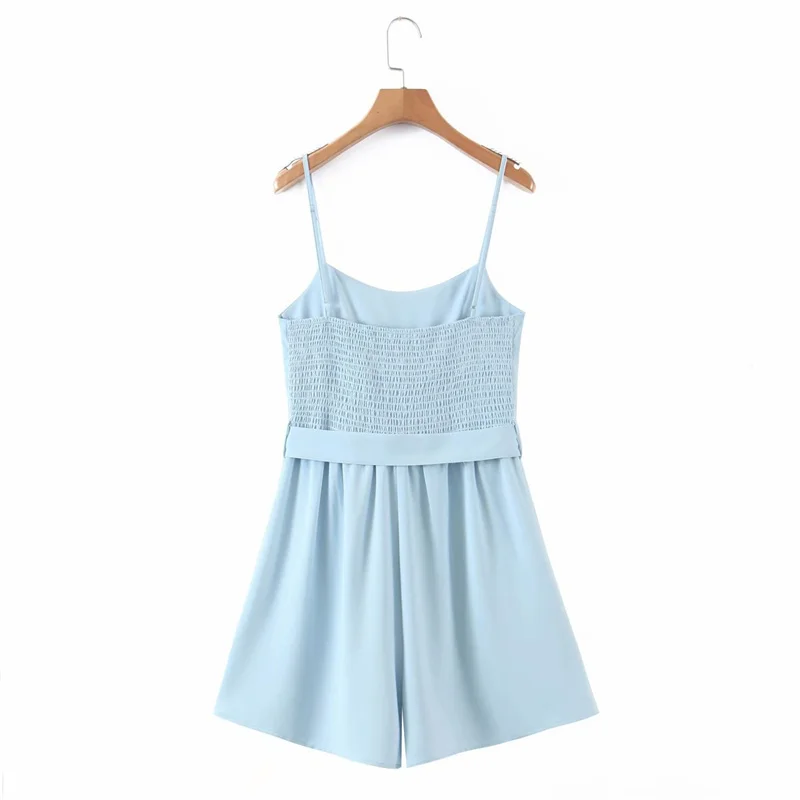 Ruched Sash Sleeveless Rompers Women Casual Backless Wide Leg Chiffon Playsuits Overalls Summer Beach Short Jumpsuit