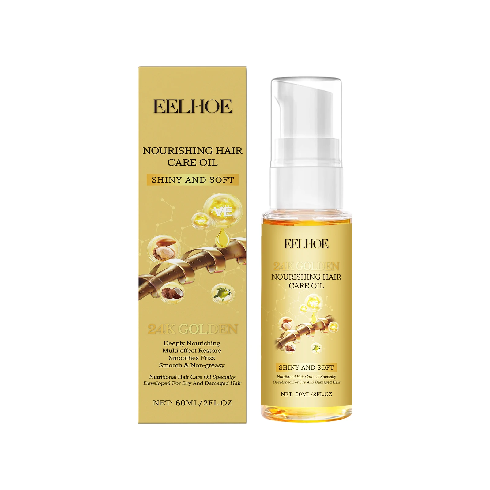 EELHOE Hair Essential Oil 24K Golden Repair Hairs Damage Scalp Treatment Vitamin E Moisturizing Nourishing Smooth Hair Care Oil