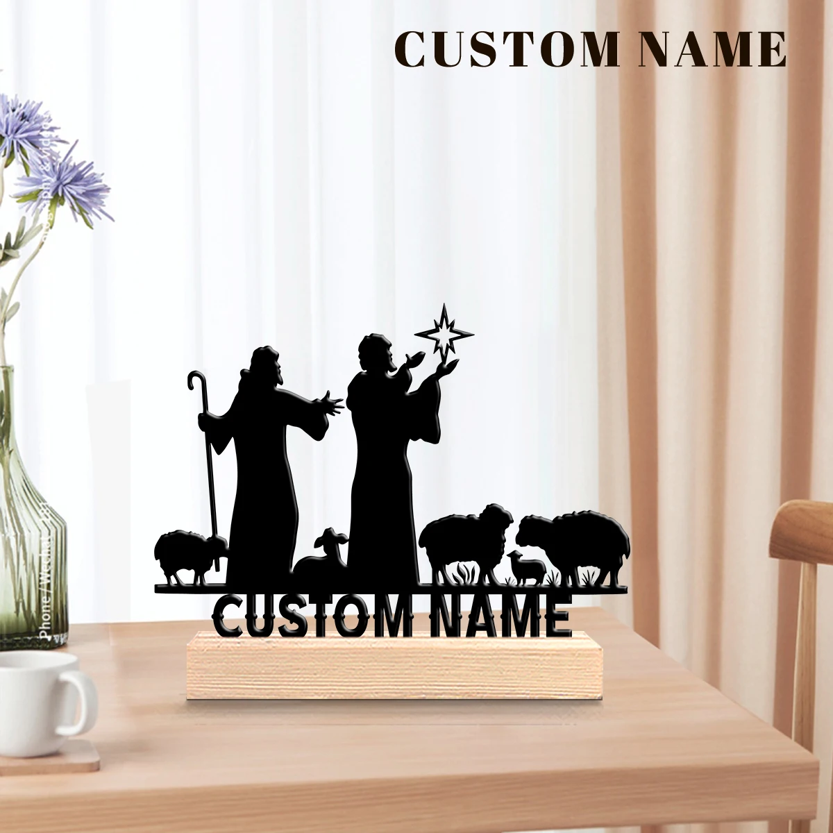 1pc Customized Wrought Iron Desktop Ornaments Custom Name With Wooden Base Home and Office Decorations,Christmas Gifts