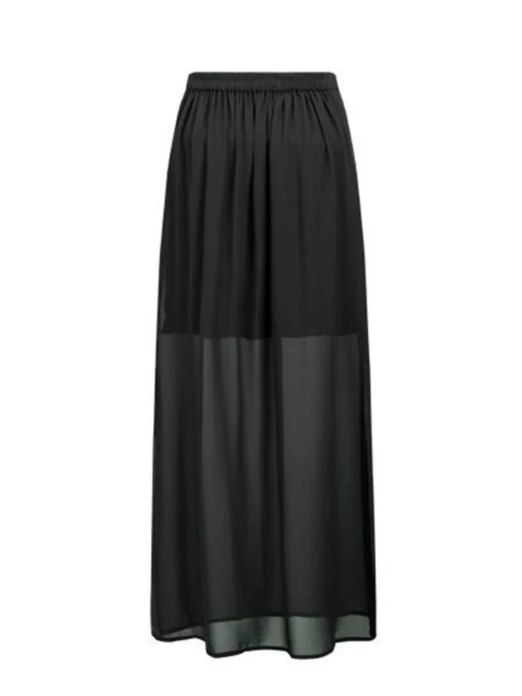 Saia Longa Maxi Feminina de Chiffon para Verão 2026, Cintura Alta, Fenda, Elegante, Casual e Solta