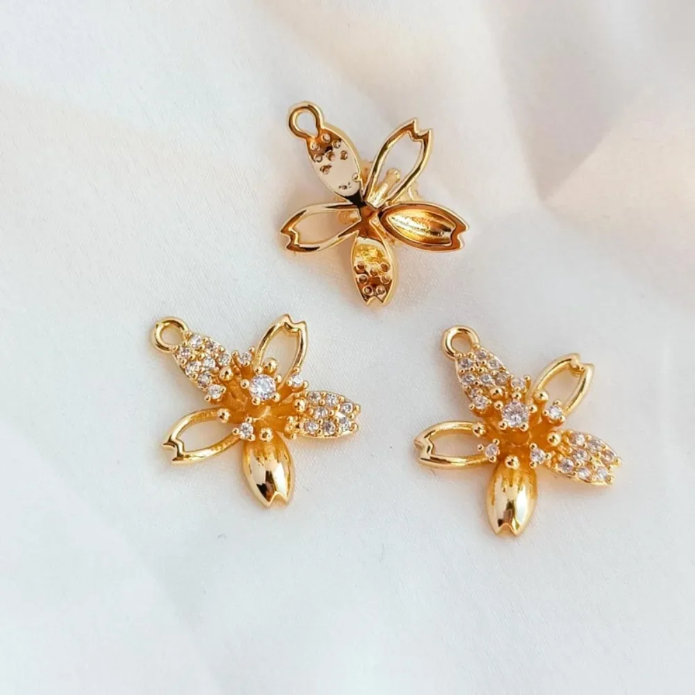 

Accessories 14K Gold-plated, Zircon Five-leaf Flower Pendant, Bracelet, Necklace, DIY Handmade Jewelry, Accessories, Earrings