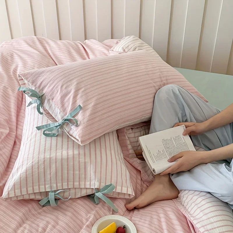 

Double Sided Stripes Bow Pillow Case 48x74cm Soft Comfortable Covers Cotton Pillow Cover Pillow Sham for Beds Home Decoration