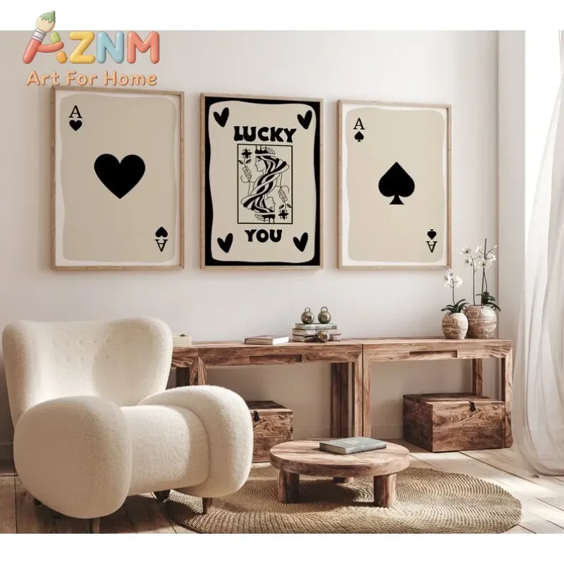 Multi Colour Fashion Retro Wall Art Ace of Spades Love Canvas Painting Pink Orange Yellow Black Green Blue Purple Bedroom Pos