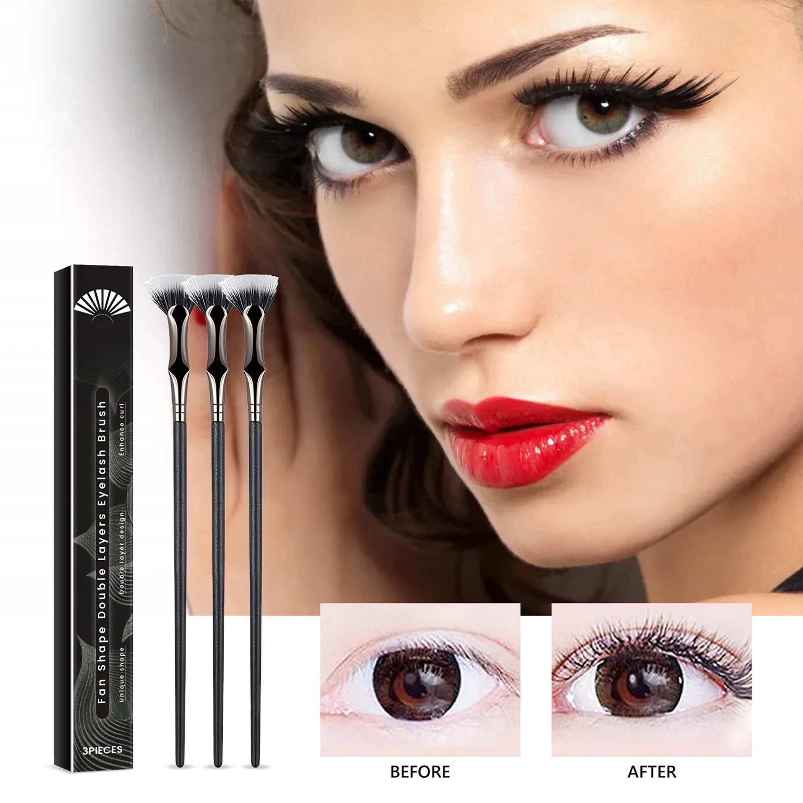 Eyelid Mascara Fan Brushes Lash Fan Brush, Lash Fan Brush, Sobrancelha angular dobrada, Facial Fan Brush para maquiagem, Natural Lifted Effects, Enhance Lower Lashes