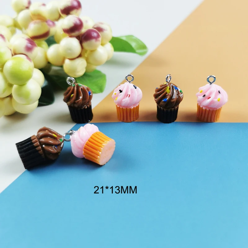 MuhNa 10pcs 3D Chocolate/Strawberry Cupcakes Resin Charms For Jewelry Making Earring Keychains DIY Cute Pendants