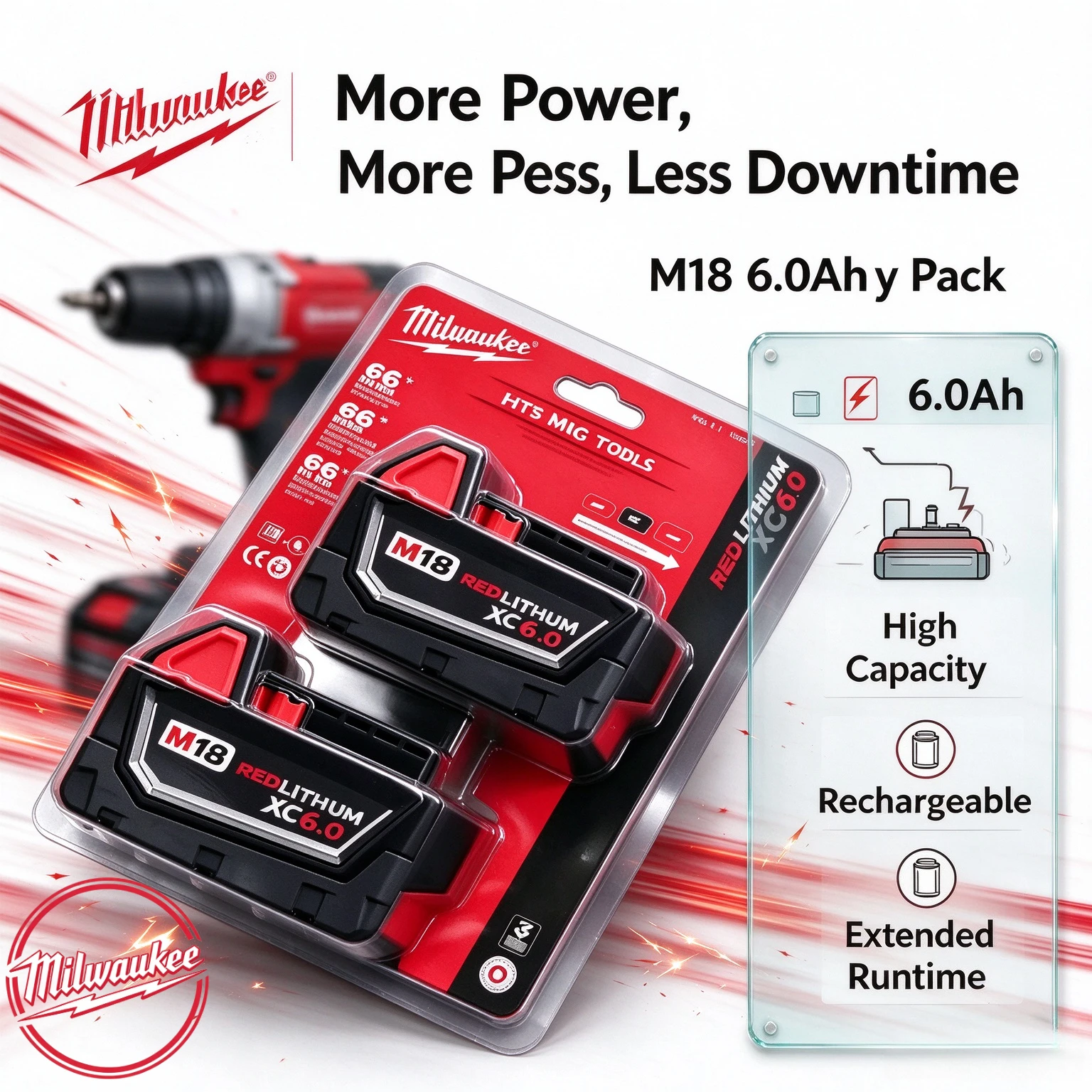 Authentic Milwaukee M18 XC 18V 8.0Ah Lithium Cell High Capacity Battery Rechargeable for 48‑11‑2830 0730‑20 Cordless Power Tools