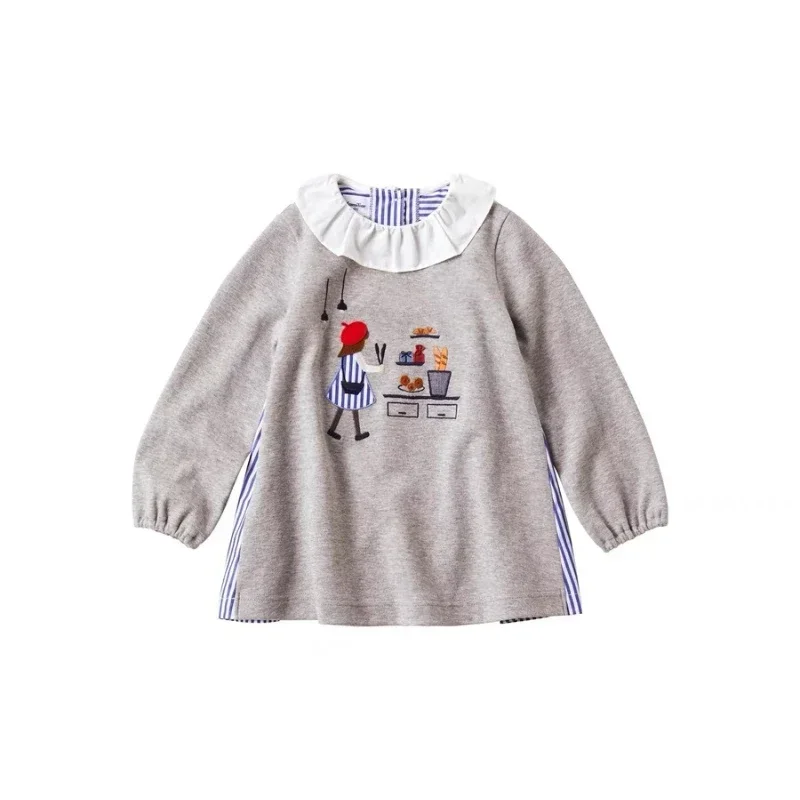 Family 2023 New Autumn Girls Kids Little Girl Full Cotton Lapel Long Sleeve T-shirt